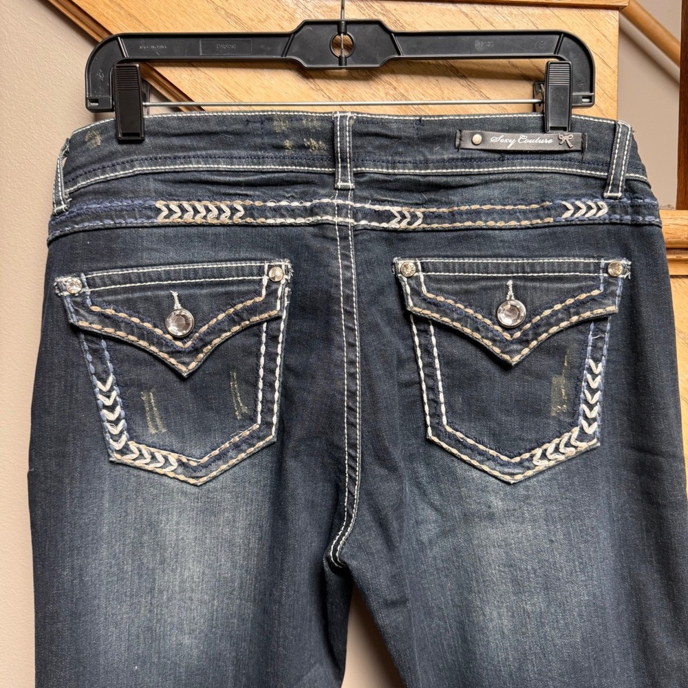 Sexy Couture Women's Boot Cut Jeans Dark Wash Rhinestone Embellished Size 13 Y2K - Picture 7 of 11